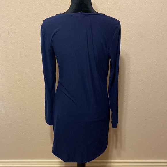 Very Soft Dark Blue Long Sleeve Shirt Dress - Picture 3 of 7